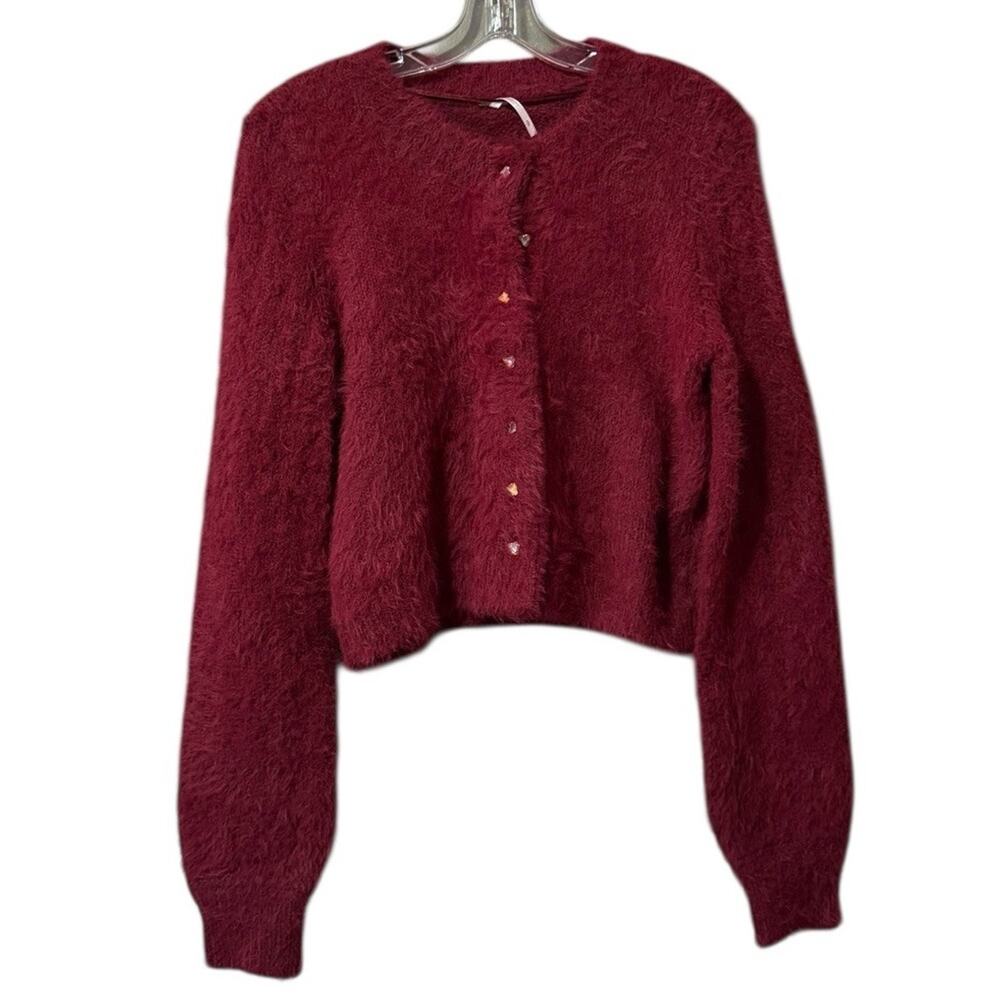 Free People‎ Women Size Small Celeste Heart Button Cardigan Aged Red Size Small